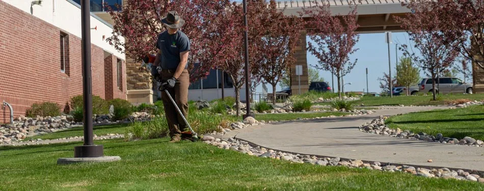 Miller Yard Care & Construction's lawn technician edging a beautiful property.