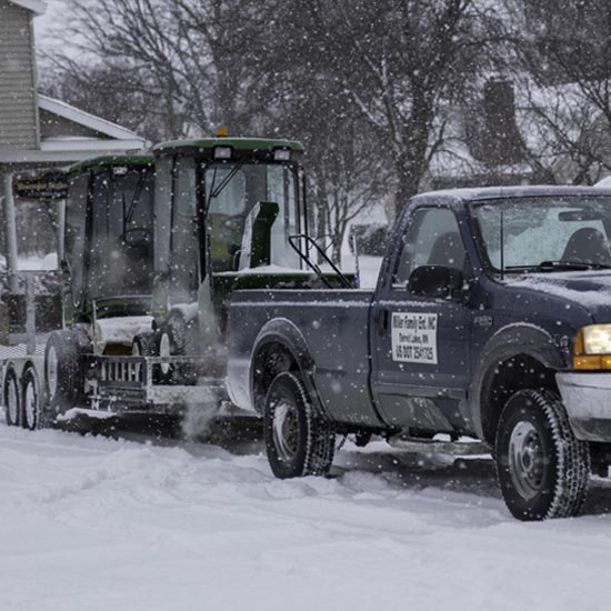 Our truck and trailer prepared to go out and plow snow from parking lots across Detroit Lakes,MN.